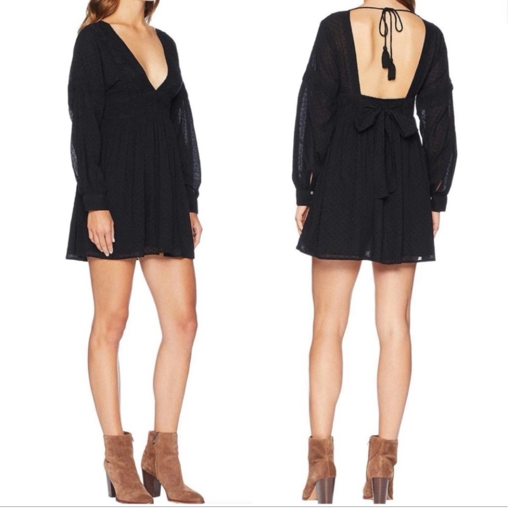 FREE PEOPLE deep V Black Dress sz M